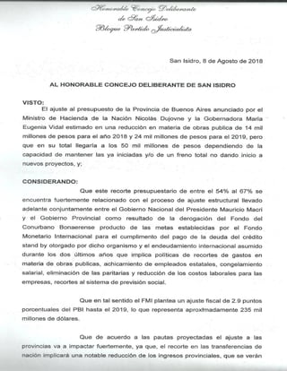 384-HCD-2018 Proy. de Comunicación: Ajuste al presupuesto de la Provincia de Buenos Aires