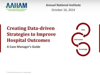 1 ©2014 Conifer Health Solutions, LLC. All Rights Reserved.
Creating Data-driven
Strategies to Improve
Hospital Outcomes
A Case Manager’s Guide
Data
Information
Knowledge
Annual National Institute
October 16, 2014
 