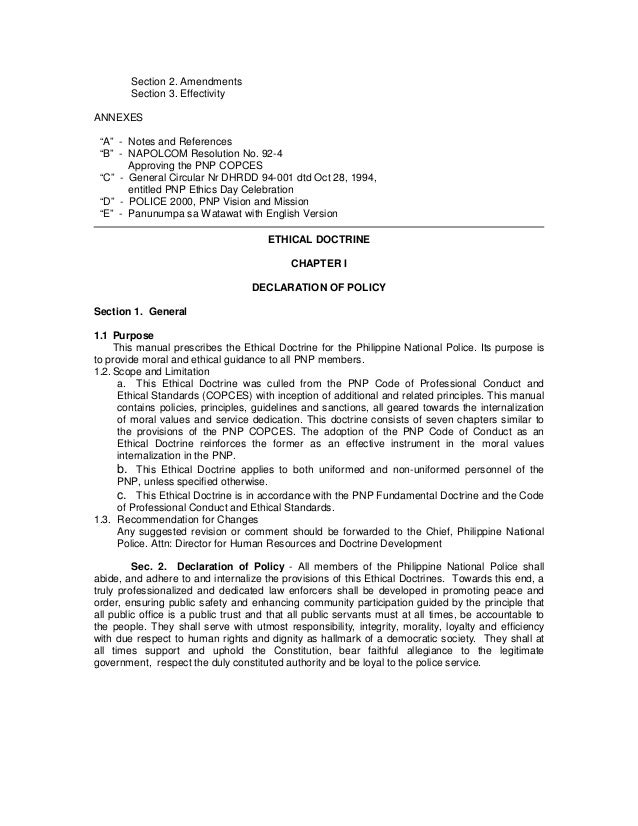 What Is The Purpose Of Formulating The Pnp Ethical Doctrine
