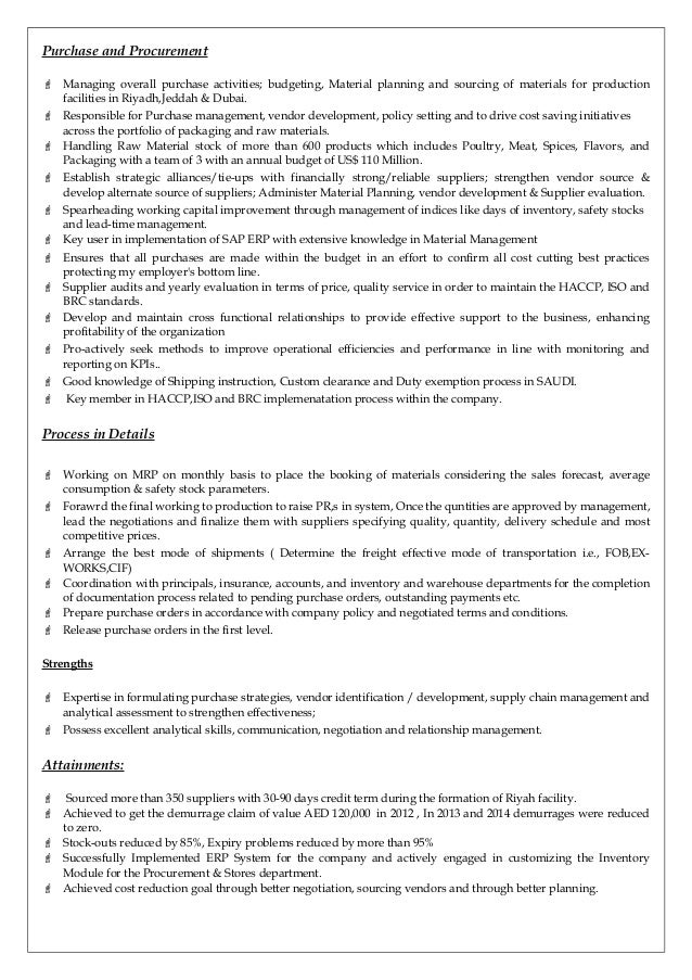 purchasing manager resume