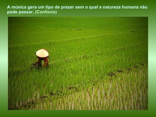 A música gera um tipo de prazer sem o qual a natureza humana não pode passar.  (Confúcio)   