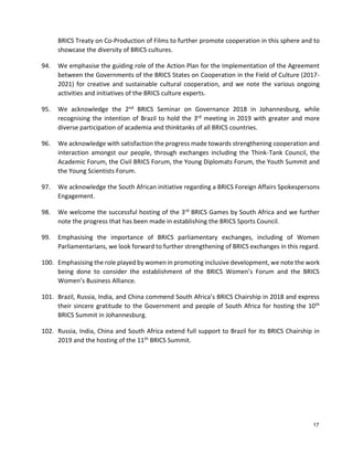 BRICS Johannesburg Delcaration 2018 | PDF