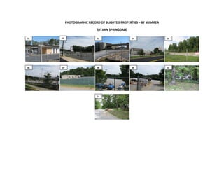 PHOTOGRAPHIC RECORD OF BLIGHTED PROPERTIES – BY SUBAREA
SYLVAN SPRINGDALE
01 02 03 04 05
06 07 08 09 10
11
 