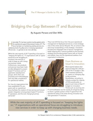 [         The IT Manager's Guide to ITIL v3                                       ]

     Bridging the Gap Between IT and ...