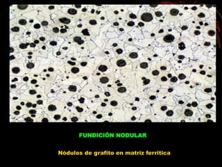 Nódulos de grafito en matriz ferritica
FUNDICIÓN NODULAR
 