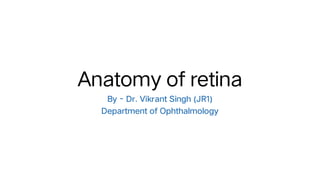 Anatomy of retina
By - Dr. Vikrant Singh (JR1)
Department of Ophthalmology
 