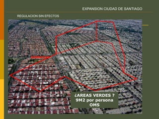 EXPANSION CIUDAD DE SANTIAGO
REGULACION SIN EFECTOS
14
IVAN PODUJE
¿AREAS VERDES ?
9M2 por persona
OMS
 