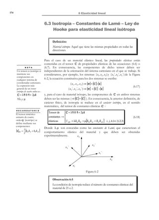 164

5 Ecuaciones de conservación-balance


r
1

( (i )
(
local de entropía :
∇ ⋅q ≥ 0
 → s local = s − +
θ ρθ

(desiguald ad de Clausius - Plank) 
Generación interna

(5.112)

Generación interna 
1
 ( (i )
de entropía por
 → s cond = − 2 q ⋅ ∇θ ≥ 0
ρθ
conducción de calor 


(5.113)

Observación 5-15
La ecuación (5.113) puede ser interpretada de la siguiente manera:
puesto que la densidad, ρ , y la temperatura absoluta, θ , son
magnitudes positivas, dicha ecuación puede escribirse:
q ⋅ ∇θ ≤ 0

que establece que el flujo no convectivo de calor, q , y el gradiente de
temperatura, ∇θ , son vectores que tienen sentidos opuestos (su
producto escalar es negativo). En otras palabras, la ecuación (5.113) es
la expresión matemática del hecho, experimentalmente contrastado,
de que el calor fluye por conducción de las partes más calientes del medio a las más
frías (ver Figura 5-23), caracterizando como no factibles aquellos
procesos en los que ocurra lo contrario.
∇θ

q ⋅ ∇θ ≤ 0

Caliente

!
θ1

Frío

θ 2  θ1

❆

θ3  θ 2

q
Figura 5-23 – Flujo de calor opuesto al gradiente térmico
Observación 5-16
En el contexto de la Ley de Fourier de conducción del calor:
q = − K ∇θ (ver Observación 5-9) la ecuación (5.113) puede
escribirse:
q ⋅ ∇θ ≤ 0 
2
 ⇒ − K ∇θ ≤ 0 ⇒ K ≥ 0
q = − K ∇ θ

poniendo de manifiesto la carencia de sentido físico de valores
negativos de la conductividad térmica K .

© Els autors, 2002; © Edicions UPC, 2002

 