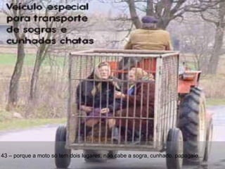 43 – porque a moto só tem dois lugares, não cabe a sogra, cunhado, papagaio... 