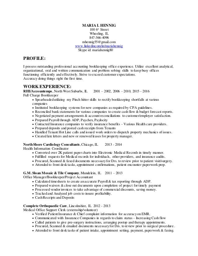 office manager bookkeeper resume