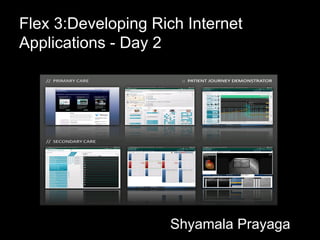 Flex 3:Developing Rich Internet
Applications - Day 2




                    Shyamala Prayaga
 