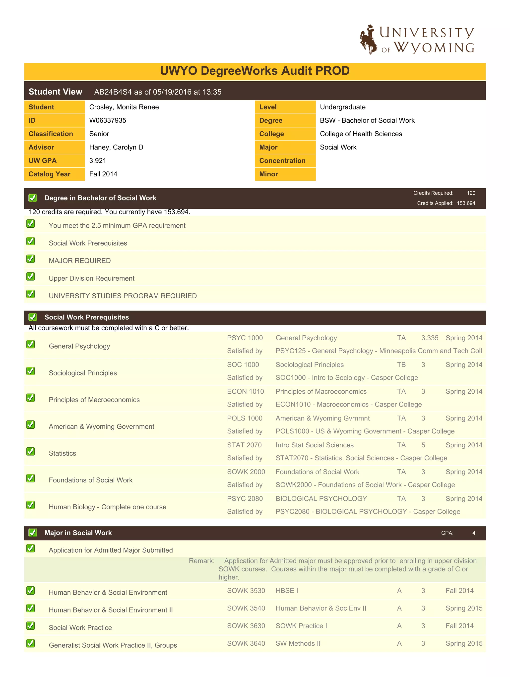 Degree Transcript PDF