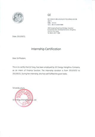 GE Internship Certificate