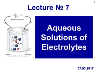 Chapter Four
1
Aqueous
Solutions of
Electrolytes
Lecture № 7
07.03.2017
 