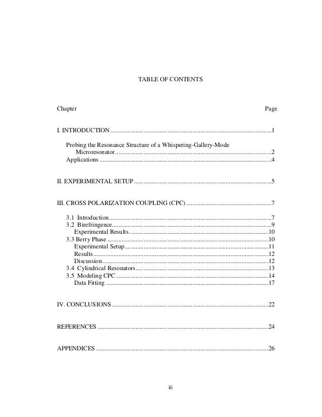 Thesis order table of contents