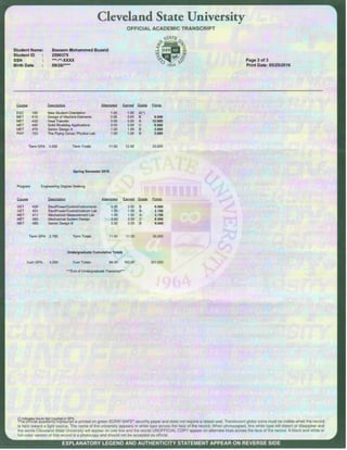 univeristy transcript