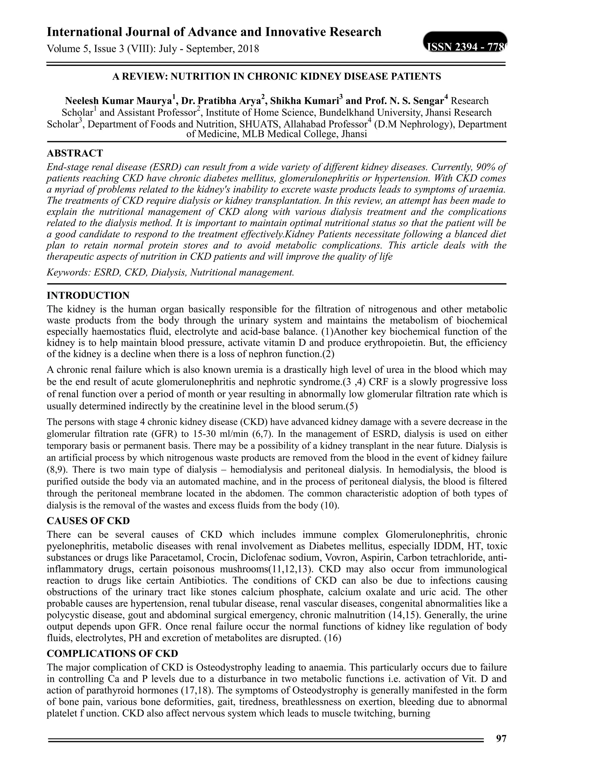 A review nutrition in chronic kidney disease patients | PDF