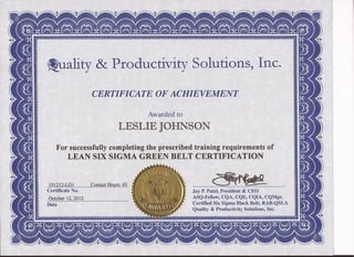 Lean Six Sigma & ISO 9001 Audit