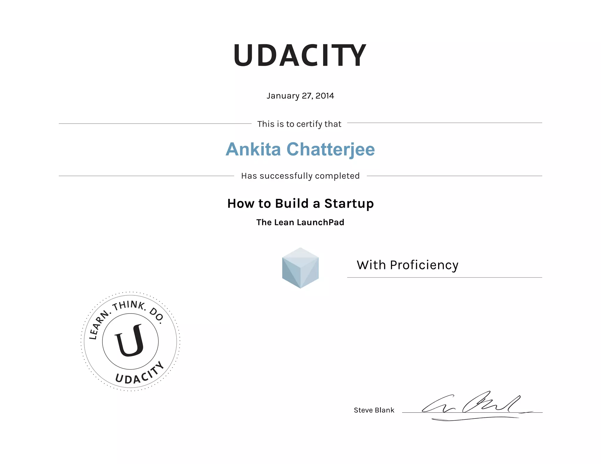 Udacity Startup certificate | PPT