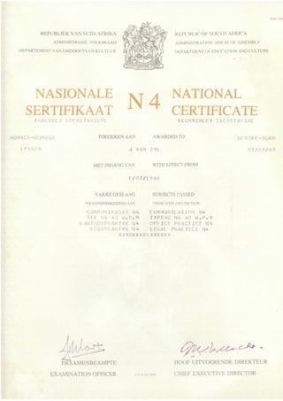 1988 N4 secretarial certificate legal