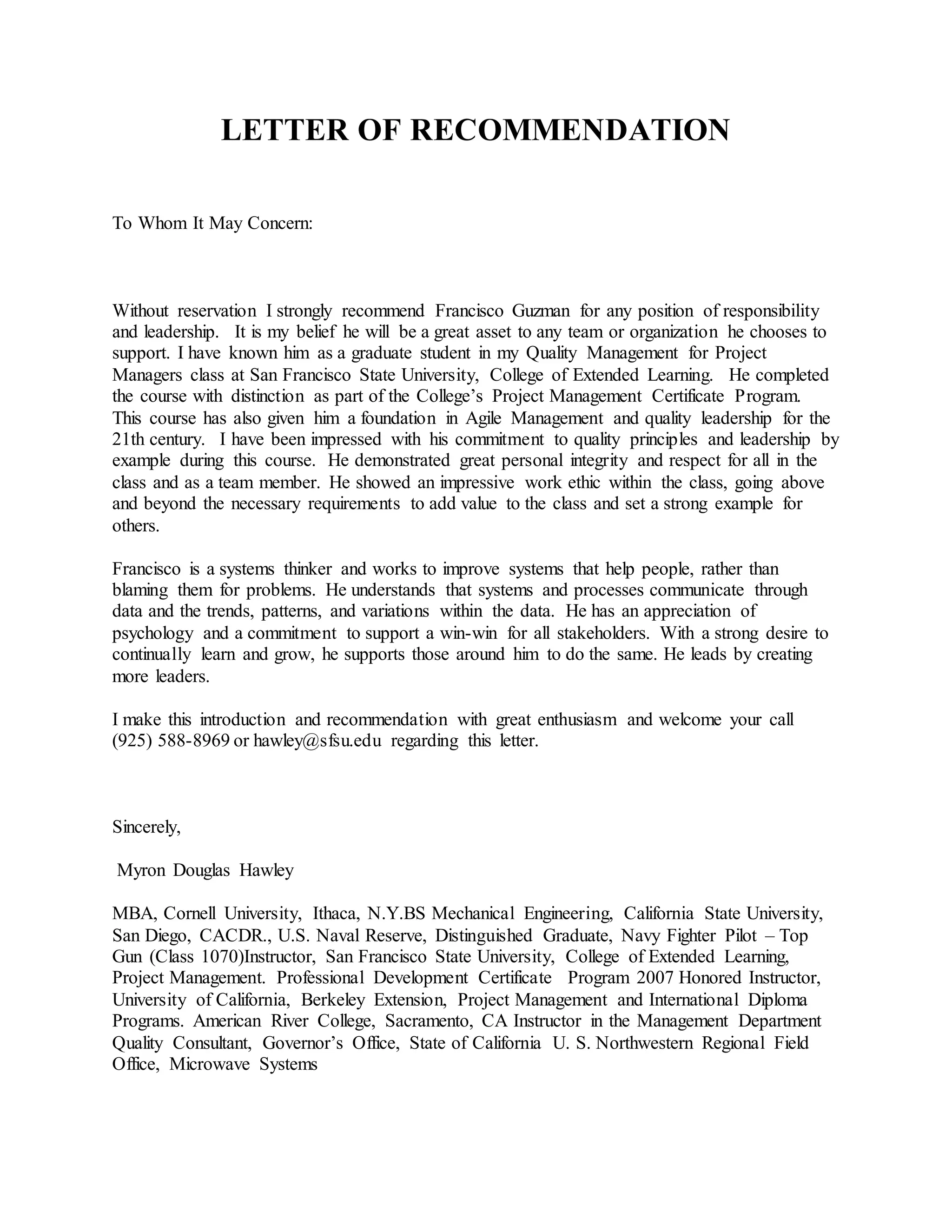 LETTER OF RECOMMENDATION | DOCX