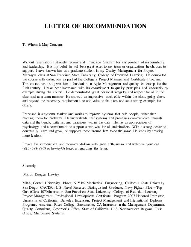 letter of recommendation letter of recommendation