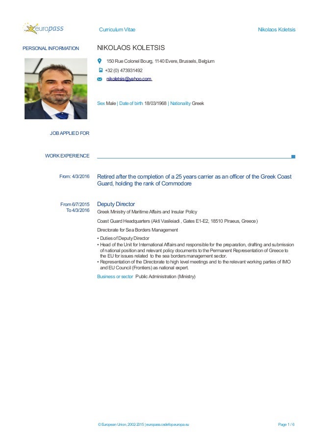 Cv Europass Nikolaos Koletsis
