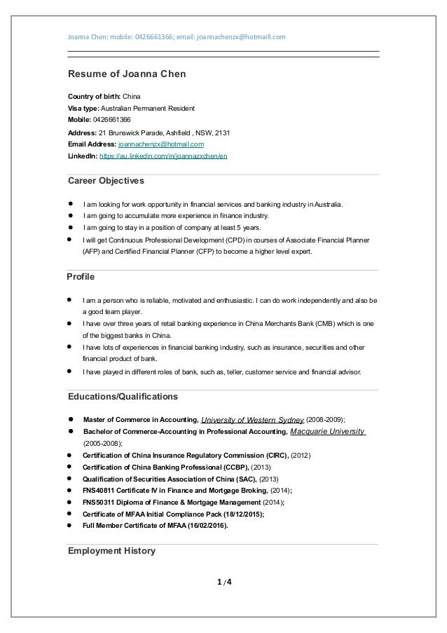 CV Of Joanna Chen