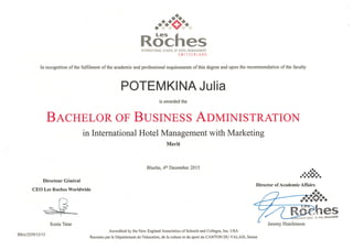 BBA Certificate Les Roches