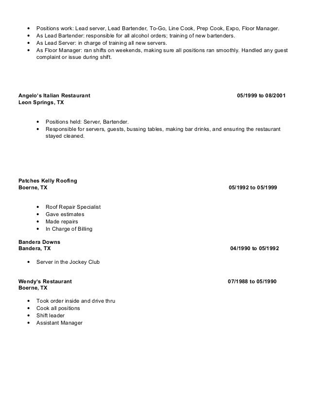 lead server resume