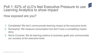 Scott Schaffer, Learning measurement and analytics, 2017
1.  Completely! We don’t communicate learning impact at the execu...