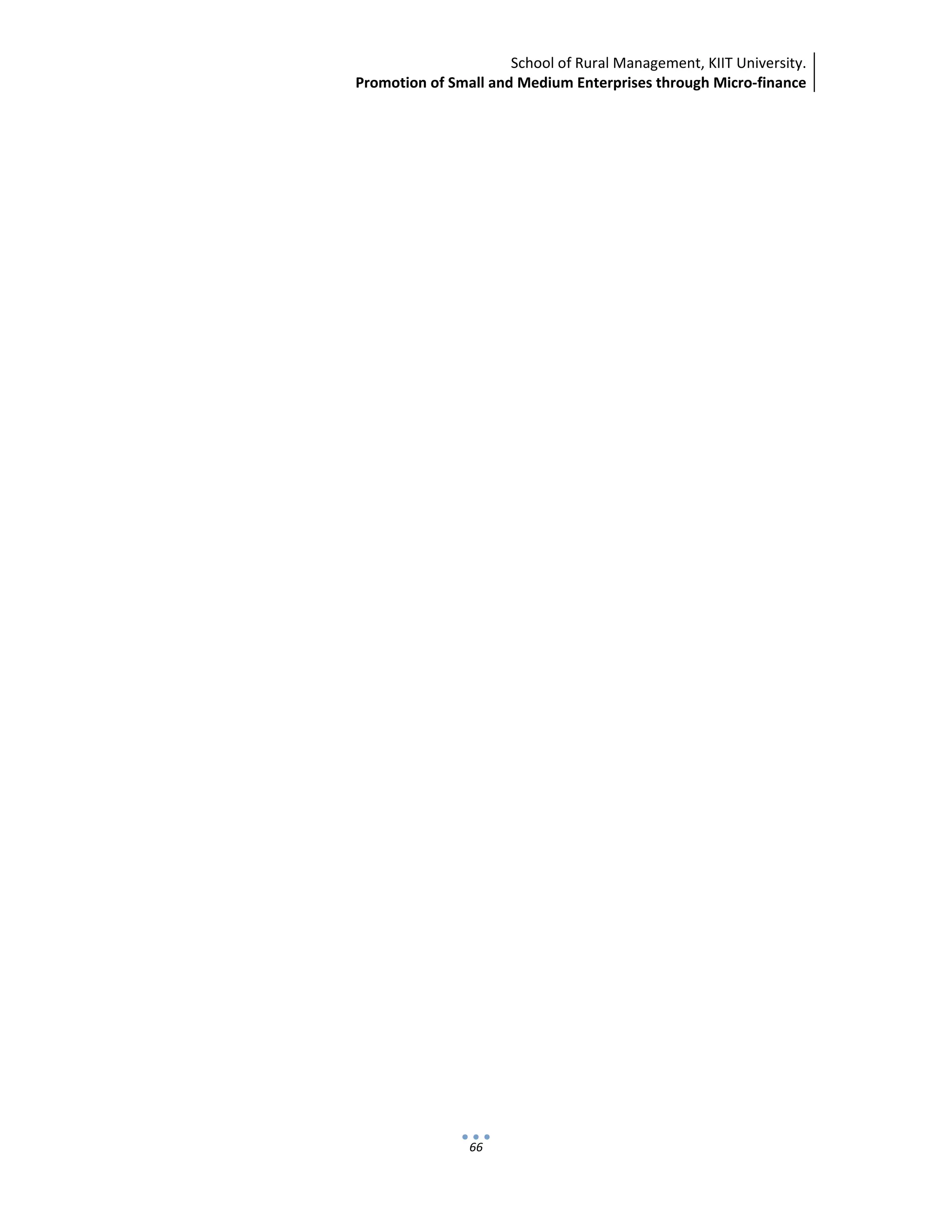 School of Rural Management, KIIT University.
Promotion of Small and Medium Enterprises through Micro‐finance
 
 
 
66
 