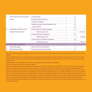 Ad3g: Het RIEC NN heeft bij 38 vergunningstrajecten ondersteund. Dit is meer dan het totaal van de bovengenoemde aantallen, omdat niet altijd van alle zaken bekend is wat de
uitkomst is.
Ad 4A: In de praktijk wordt dit gremium niet altijd“Integrale Stuurploeg” genoemd. De benaming is ook niet relevant; het gaat om het regionale gremium waarin in ieder geval
de politie, het OM, het bestuur en de Belastingdienst zijn  vertegenwoordigd en waarin de deelnemende partners (op tactische/operationeel niveau)  over de aanpak van concrete
casuïstiek beslissen.
Ad 4B:Voorbeelden van andere integrale gremia zijn: lokale casustafels, (lokale) Driehoek, het Regionaal Informatieplein.
Ad 6a:Voor zover bekend bij het RIEC NN. Het aantal kan hoger zijn.
Ad 6b: De Belastingdienst verantwoordt de resultaten van haar bijdrage aan de integrale samenwerking met overheidspartners in het kader van het RIEC samenwerkingsverband
sinds 1 januari 2015 op twee aspecten. Primair communiceert ze de geïnde en/of verrekende bedragen. Dit zijn bedragen die naar aanleiding van de opgelegde aanslagen zijn
ontvangen via betalingen en/of verrekeningen. Door uit te gaan van de daadwerkelijke geïnde bedragen wordt een zo zuiver mogelijk beeld gegeven van resultaten van de fiscale
interventie in het kader van de RIEC samenwerking. De opgelegde aanslagen als gevolg van de doorgevoerde correcties zijn vatbaar voor bezwaar- en beroepsprocedures. Door uit
te gaan van de werkelijk geïnde gelden worden ook verminderingen van aanslagen in de verantwoording betrokken en worden virtuele opbrengsten meegerekend. Secundair com-
municeert Belastingdienst de aanslagen waarvoor beslag is gelegd maar die nog niet zijn ontvangen als betalingen en/of verrekeningen. Het beslag dient tot extra zekerheid en kan
gezien worden als potentieel inbare bedragen. Zodra het beslag wordt uitgewonnen zijn de betaalde en/of verrekende bedragen terug te vinden onder de geinde bedragen.
Ad 8: Dit betreft het aantal bestuurlijke rapportages dat door de politie met het RIEC NN is gedeeld. Over het aan het RIEC verstrekken van de bestuurlijke rapportages zijn in 2015
opnieuw afspraken gemaakt.
5 Aantal maal dat een thema speelde in
de casus
a. Mensenhandel: 35
b. Georganiseerde hennepteelt: 2
c.Witwassen/vastgoed: 30
d. Regionaal benoemde handhavingsknelpunten:
     waaronder OMG:
53
5
6 Behandelde casussen hebben tot de
volgende interventies geleid
Totale omvang in euro
b.Totaal aantal fiscale maatregelen: 14
Totale omvang in euro
c.Totaal aantal strafrechtelijke maatregelen:
€1.249.560
2
Bestuurlijke dossiers en rapportages
7 Bestuurlijke signalen                Totale omvang in euro 0
8 Bestuurlijke rapportages Totaal aantal bestuurlijke rapportages 0
Bestuurlijke signalen en rapportages
5
6
7
8
Aantal maal dat een thema speelde in
de casus
Behandelde casus hebben tot de
volgende interventies geleid
Bestuurlijke signalen
Bestuurlijke rapportages
10
12
22
127
57
55
30
26
0
30
e 102.500
e 46.538
e 815.128
a. Mensenhandel:
b. Georganiseerde hennepteelt:
c.Witwassen/vastgoed:
d. Regionaal benoemde handhavingsknelpunten:
    waaronder OMG:
a.Totaal aantal bestuurlijke maatregelen
	 	 Totale omvang in euro
b.Totaal aantal fiscale maatregelen:
	 	 Totale omvang in euro
c.Totaal aantal strafrechtelijke maatregelen:
	 	 Totale omvang in euro
Totaal aantal bestuurlijke signalen
Totaal aantal bestuurlijke rapportages
 