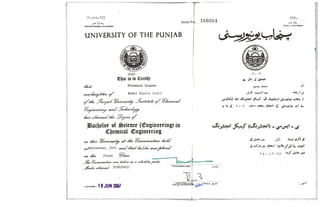 B.Sc. Chemical Engineering Degree- M.Waseem