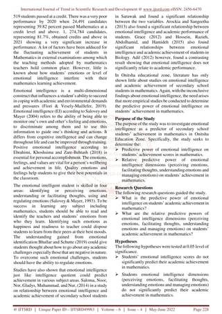 Emotional Intelligence as a Predictor of Secondary School Students ...