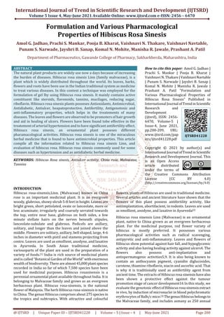 Formulation And Various Pharmacological Properties Of Hibiscus Rosa S