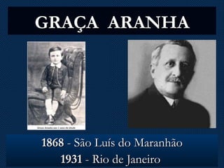 GRAÇA ARANHA




1868 - São Luís do Maranhão
   1931 - Rio de Janeiro
 