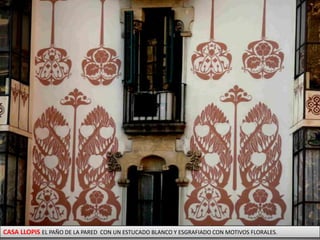 CASA LLOPIS EL PAÑO DE LA PARED  CON UN ESTUCADO BLANCO Y ESGRAFIADO CON MOTIVOS FLORALES.