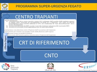 PROGRAMMA SUPER-URGENZA FEGATO
CENTRO TRAPIANTI
CRT DI RIFERIMENTO
CNTO
OffertaOrgani
 