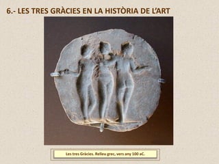 Les tres Gràcies. Relleu grec, vers any 100 aC.
6.- LES TRES GRÀCIES EN LA HISTÒRIA DE L’ART
 