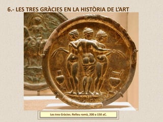 Les tres Gràcies. Relleu romà, 200 a 150 aC.
6.- LES TRES GRÀCIES EN LA HISTÒRIA DE L’ART
 