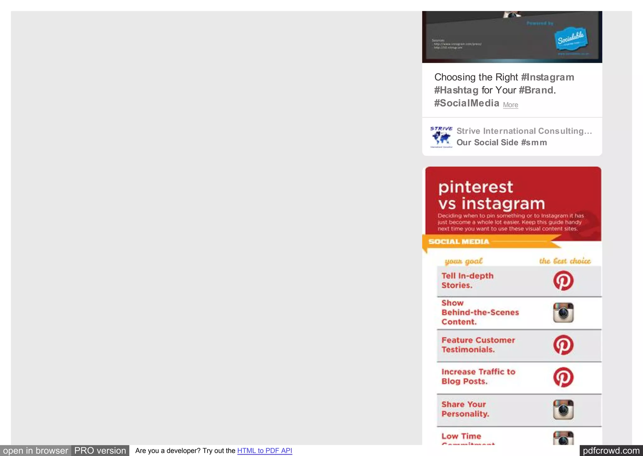 pdfcrowd.comopen in browser PRO version Are you a developer? Try out the HTML to PDF API
Choosing the Right #Instagram
#Hashtag for Your #Brand.
#SocialMedia More
Strive International Consulting…
Our Social Side #smm
#Pin
#stra
 