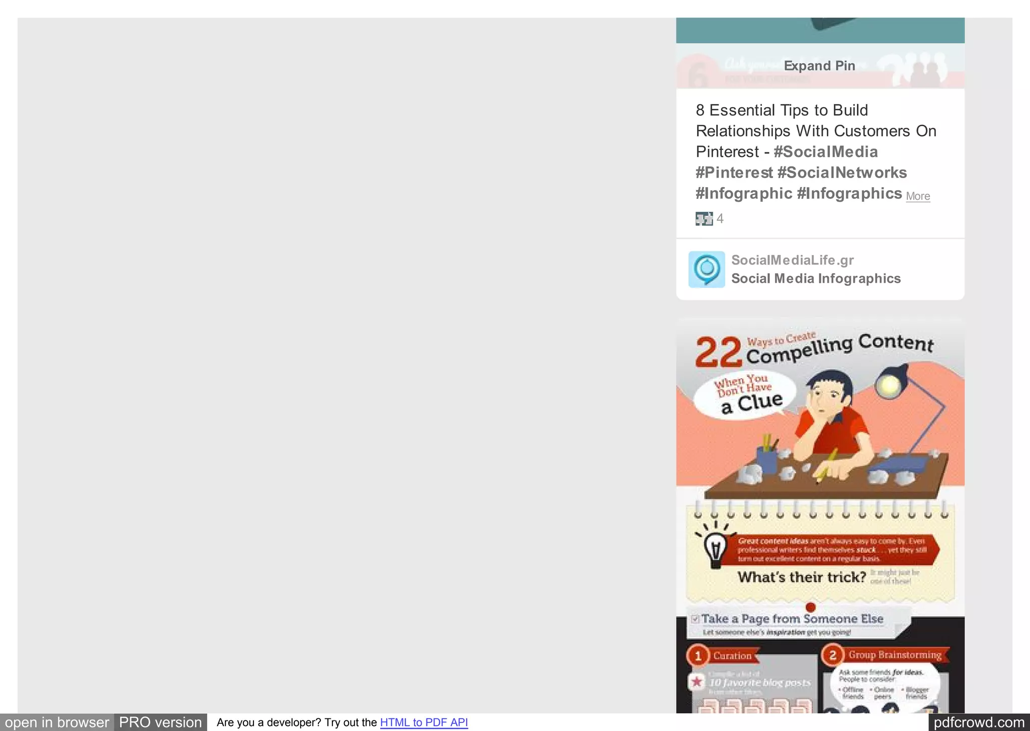 pdfcrowd.comopen in browser PRO version Are you a developer? Try out the HTML to PDF API
8 Essential Tips to Build
Relationships With Customers On
Pinterest - #SocialMedia
#Pinterest #SocialNetworks
#Infographic #Infographics More
4
SocialMediaLife.gr
Social Media Infographics
Expand Pin Stra
 