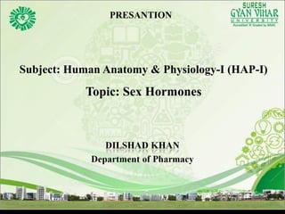 Subject: Human Anatomy & Physiology-I (HAP-I)
Topic: Sex Hormones
PRESANTION
 