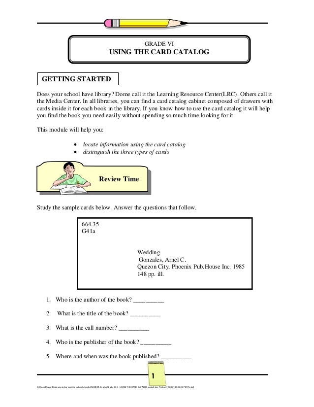 card catalog for grade