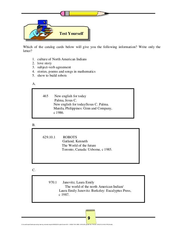card catalog for grade vi v sss 9 638