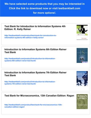 Test Bank for Introduction to Information Systems 5th Edition R Kelly ...
