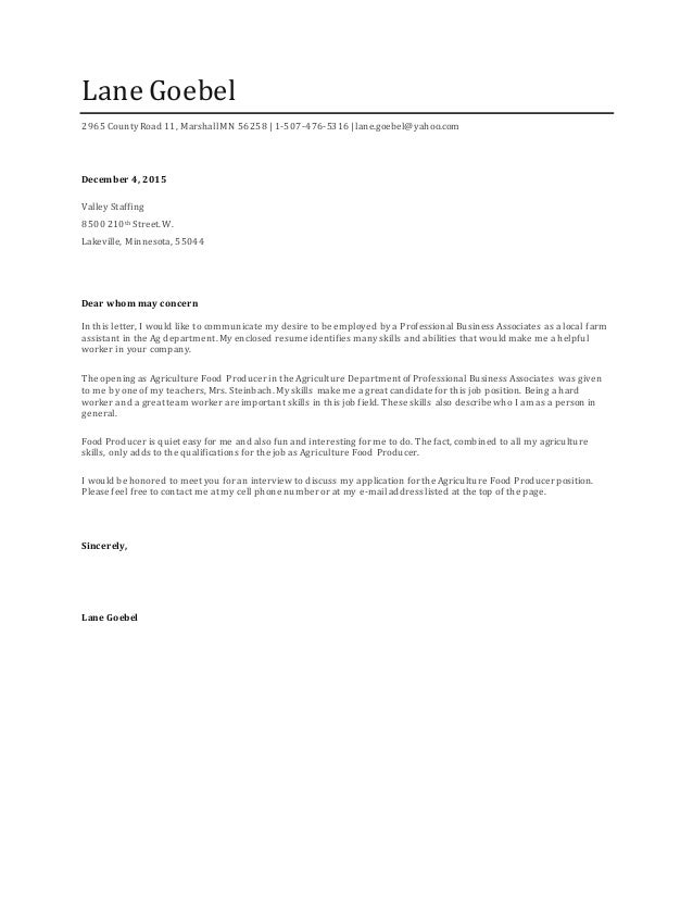 lane goebel cover letter lane goebel 2965 county road 11 marshallmn 56258 1 507 476 - Professional Cover Letter lane goebel cover letter lane goebel 2965 county road 11 marshallmn 56258 1 507 476 - Professional Cover Letter