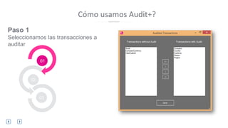Cómo usamos Audit+?
01
02
03 04
Paso 1
Seleccionamos las transacciones a
auditar
 