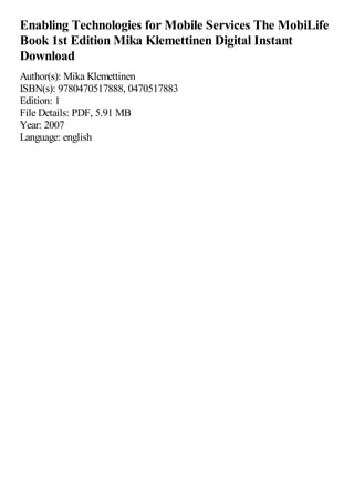Enabling Technologies for Mobile Services The MobiLife Book 1st Edition ...